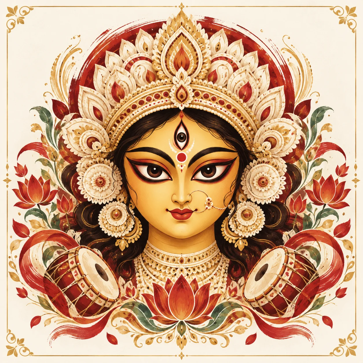 Durga festival illustration for Ultadanga Pallyshree; decorative artwork, not a pandal photograph